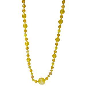 Vintage Yellow Beaded Necklace Retro 60s 70s Fashion Jewelry Women